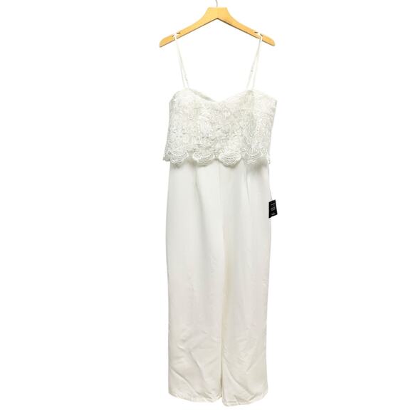 Lulus Exquisite Posture White Floral Embroidered Tiered Jumpsuit size Large NWT - Picture 2 of 6